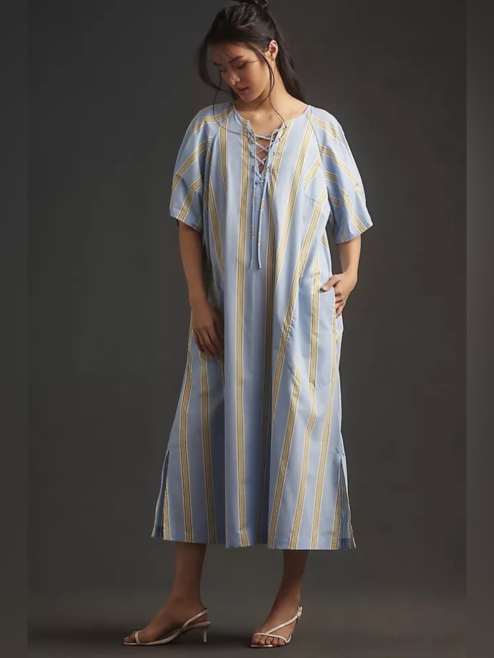 Anthropologie | Maeve short sleeve crossover v neck midi dress size medium